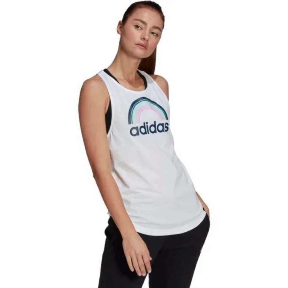 adidas New Size XS Rainbow Logo Cotton Racerback Tank‎ Top Athletic Activewear